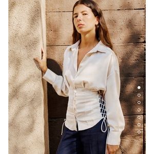 Zara fitted satin blouse corset drawstring shirt